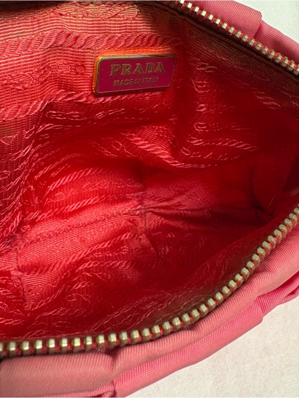 PRADA Pink Nylon Flat Bow Pouch Leather Wristlet Strap Ribbon - Picture 9 of 14